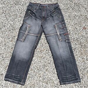 Vintage Affliction Southpole like 5ive elementz grey faded black baggy pants